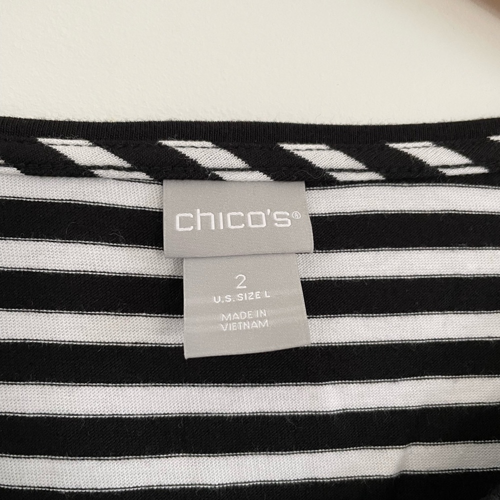 Chico's 2 Neutral Classic black white stripes shirt wide sleeve size Large L14 - Picture 3 of 8